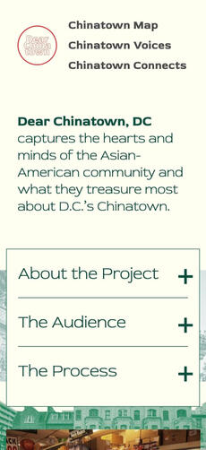 An image of the mobile view of the Dear Chinatown website.