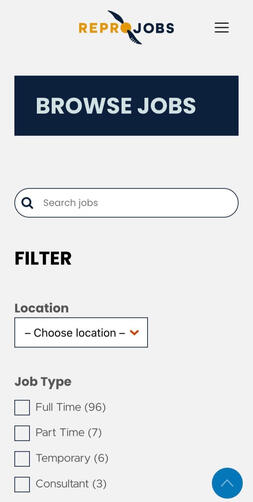 An image of the mobile view of the ReproJobs jobs board.